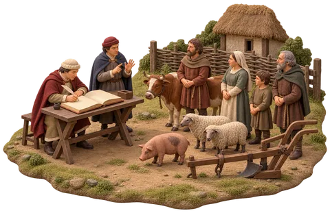 Norman clerks counting villagers and livestock